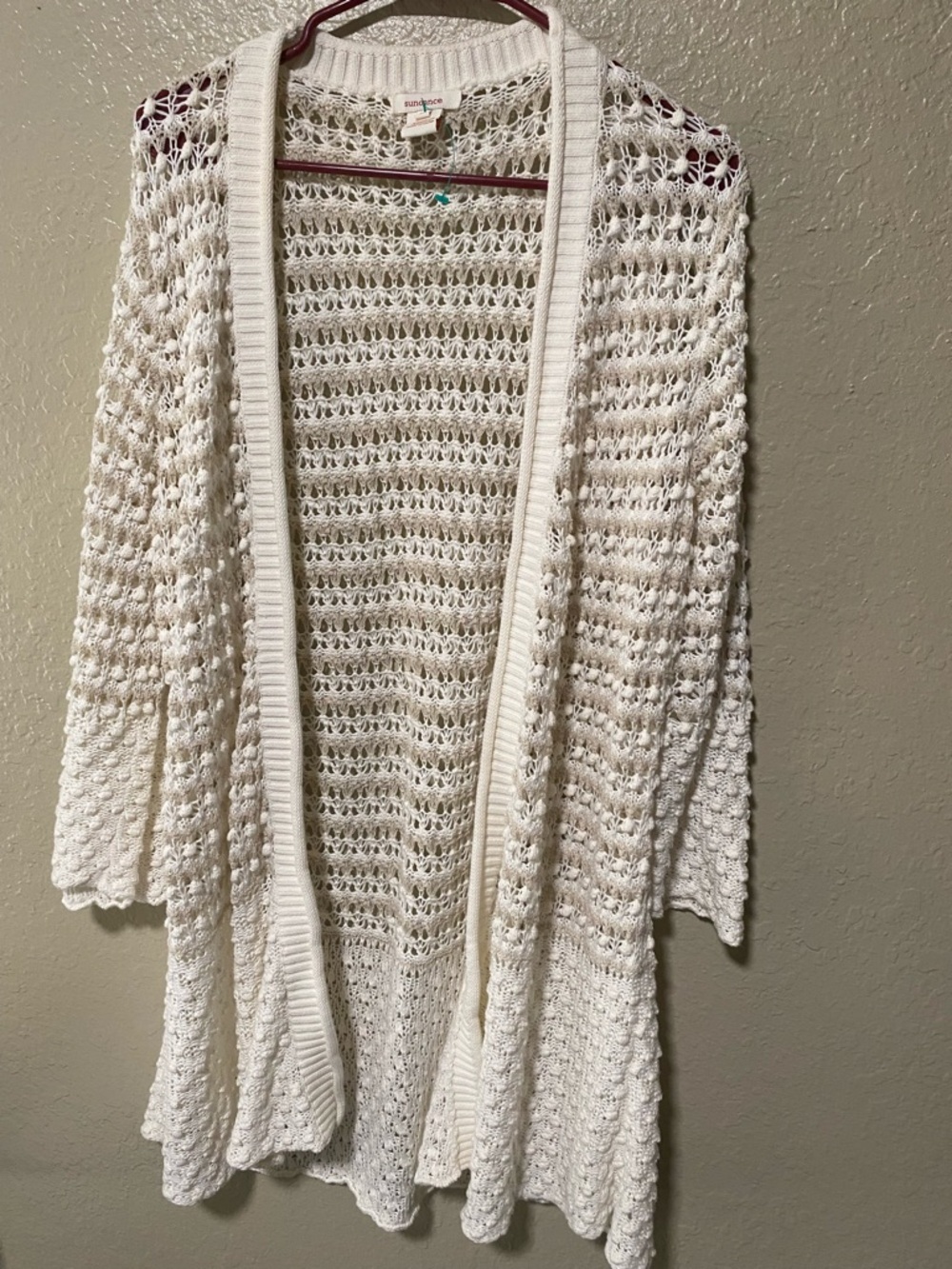 Sundance Large Open-Knit Ivory Women's Sweater Cardigan